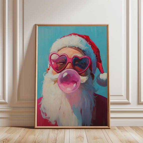 Physical Poster Funny Santa Wall Art Cute Pink Blue Christmas Prints Trendy Pastel Xmas Decor For Holiday Home Girly Claus