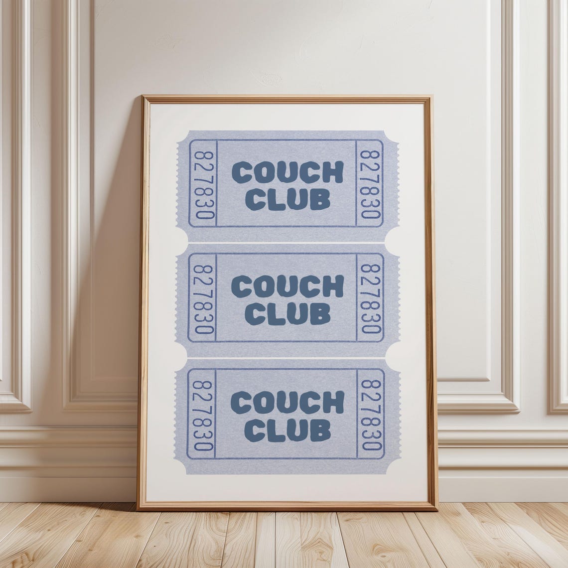 Couch Club Blue Retro Ticket Stub Trio Living Room Wall Poster