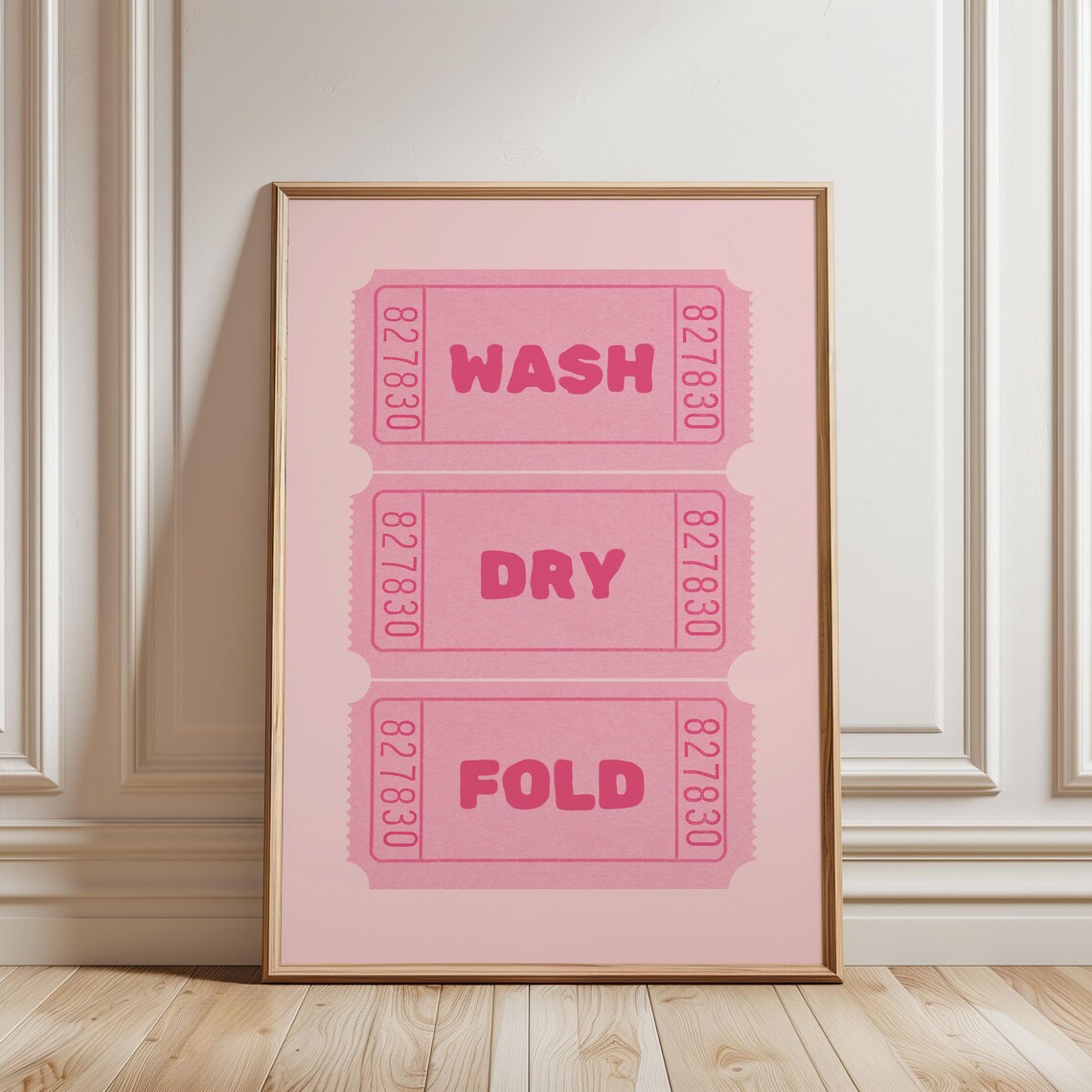 Laundry Wash Dry Fold Ticket, Girly Pink Preppy Poster
