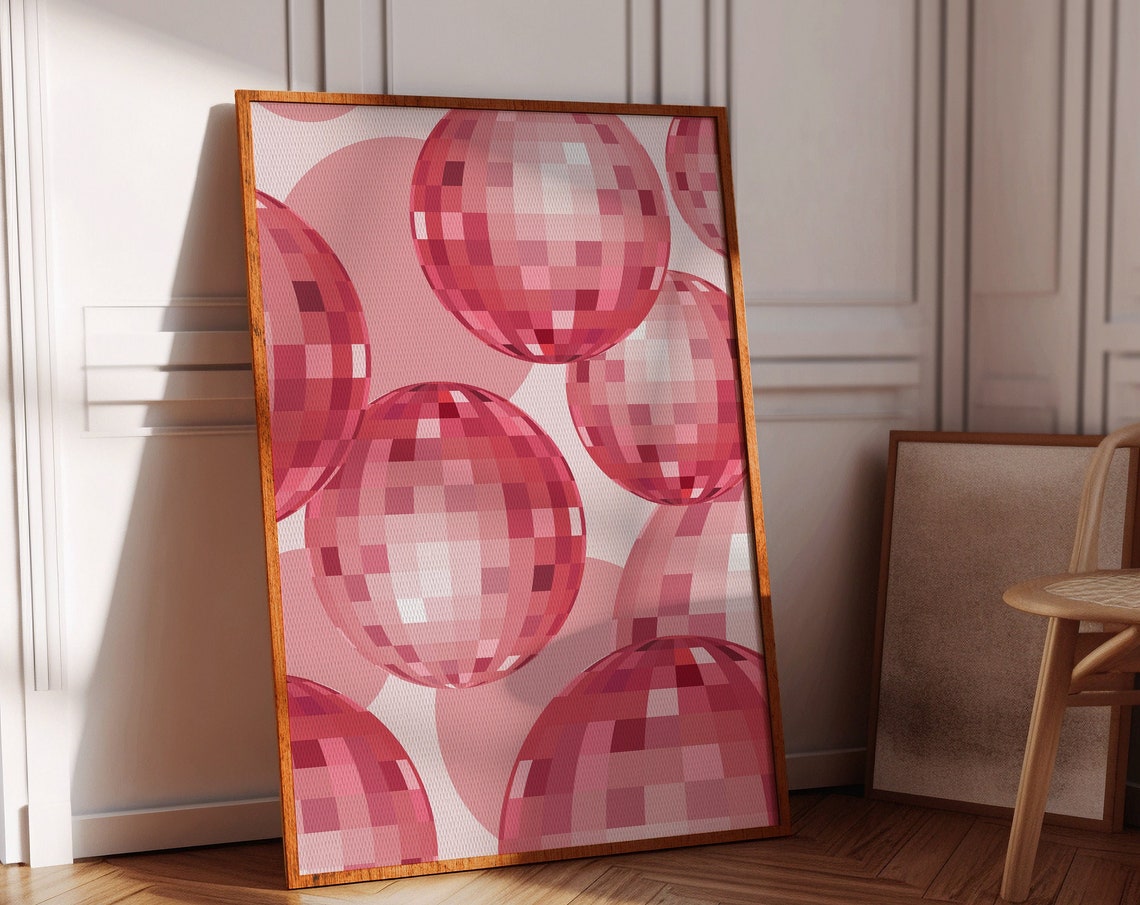 Pink Disco Ball Pattern Retro Party Celebration Fun Pop Wall Art