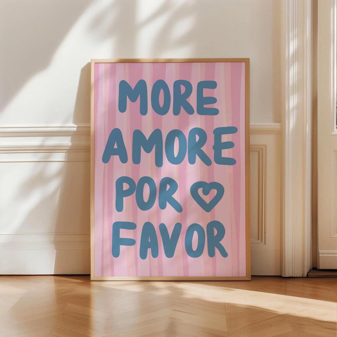 More Amore Por Favor Poster Pink Stripes Playful Girly Room Decor