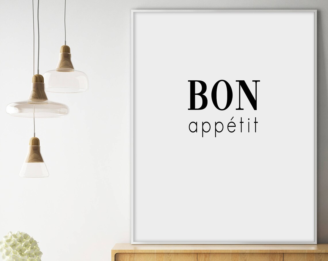 Bon Appetit French Kitchen Typography Minimalist Decor Poster