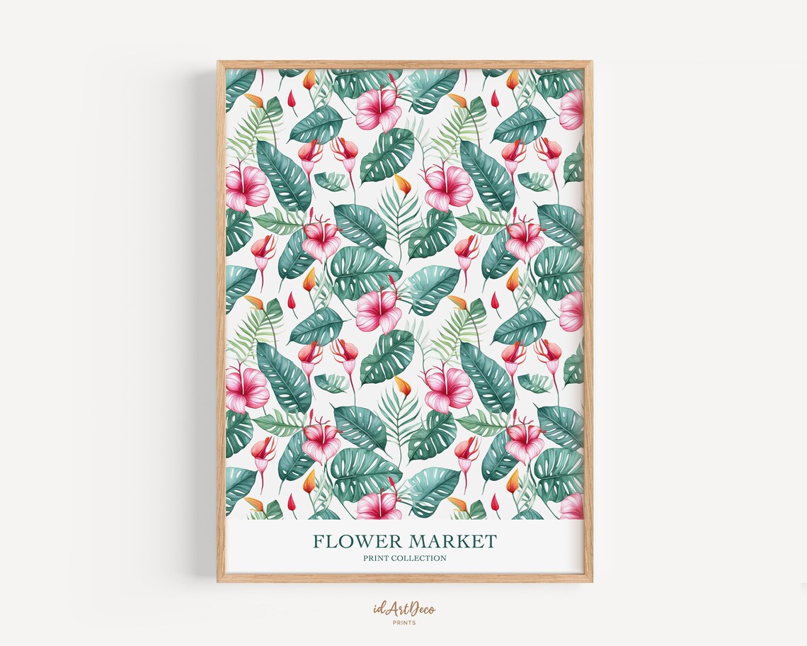 Tropical Hibiscus Flower Market Botanical Pattern Watercolor Poster