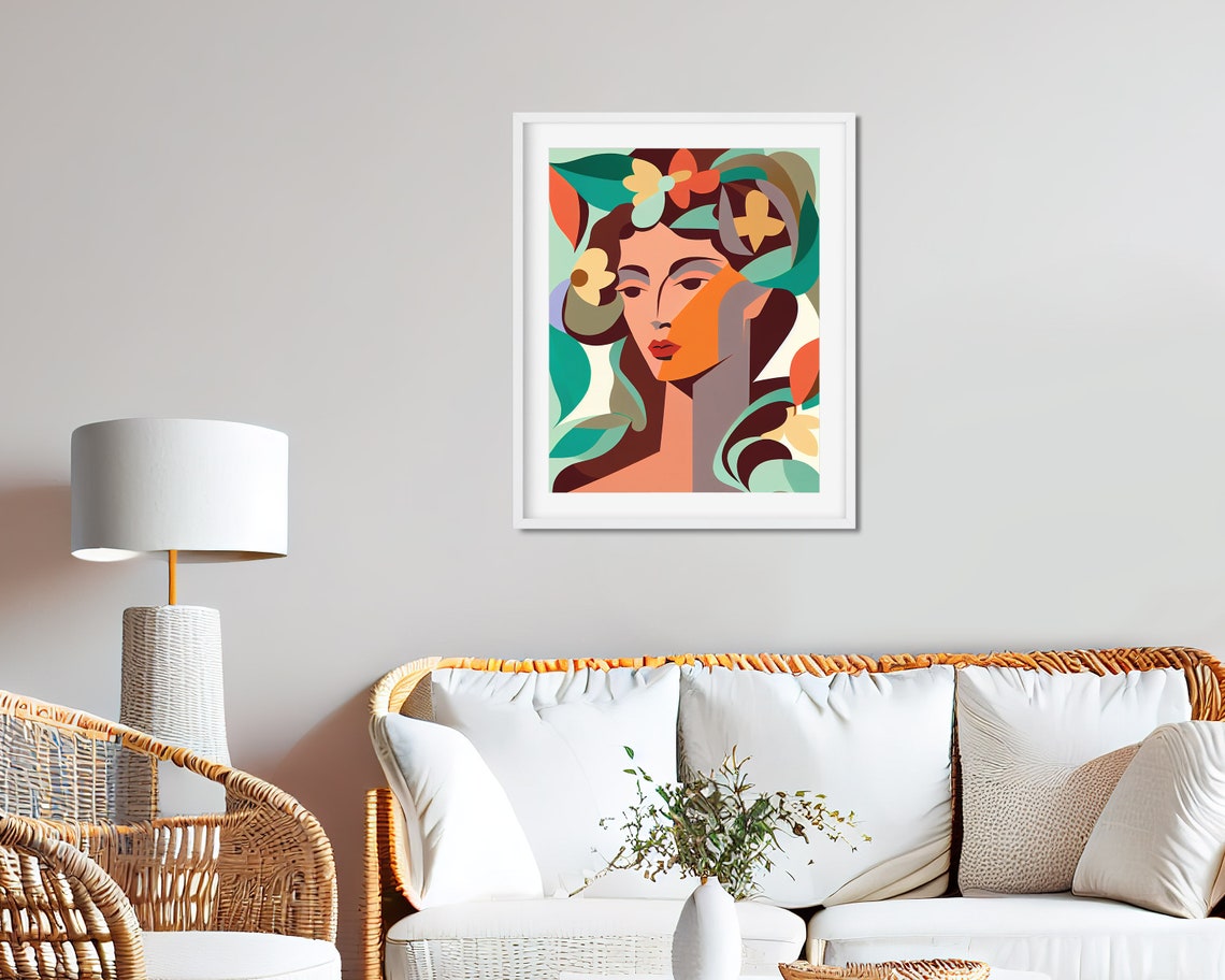 Modern Geometric Woman Portrait Bold Florals Colorful Abstract Poster - Image 3