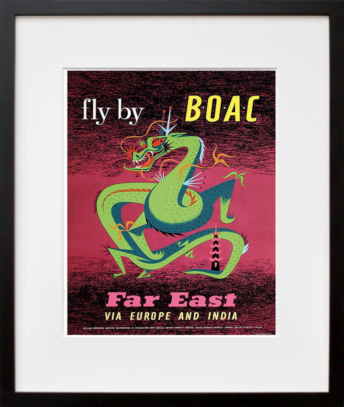Fly BOAC Far East Dragon Vintage Via Europe India Airline Poster - Image 2