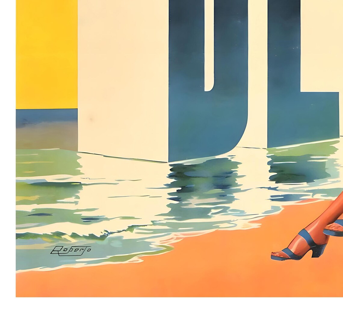 Beira Mozambique Vintage Beach Train Airplane Retro Travel Poster - Image 2