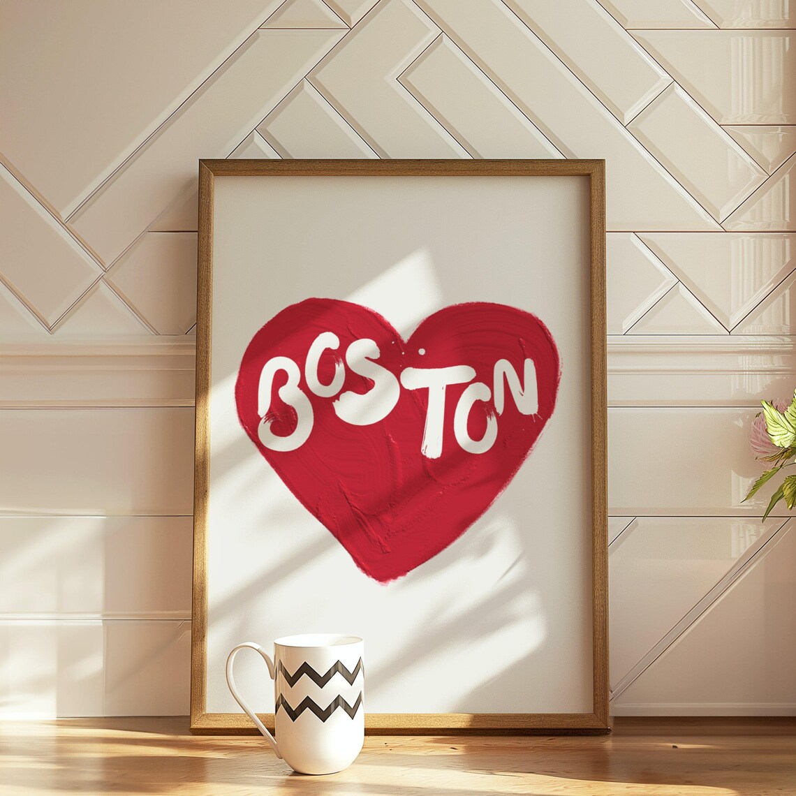 Boston Retro Home Decor Heart Watercolor Poster