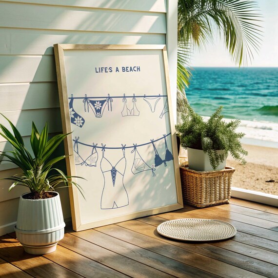 Bikini Clothesline Lifes A Beach Quote Fun Coastal Decor Art Poster