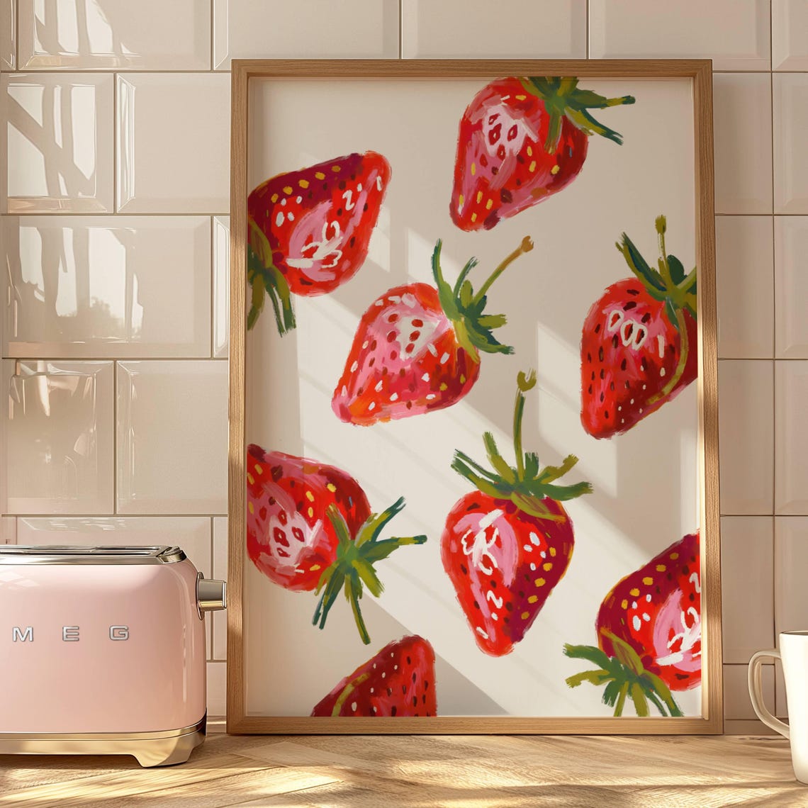 Retro Strawberry Kitchen Decor Colorful Fruit Painting Poster