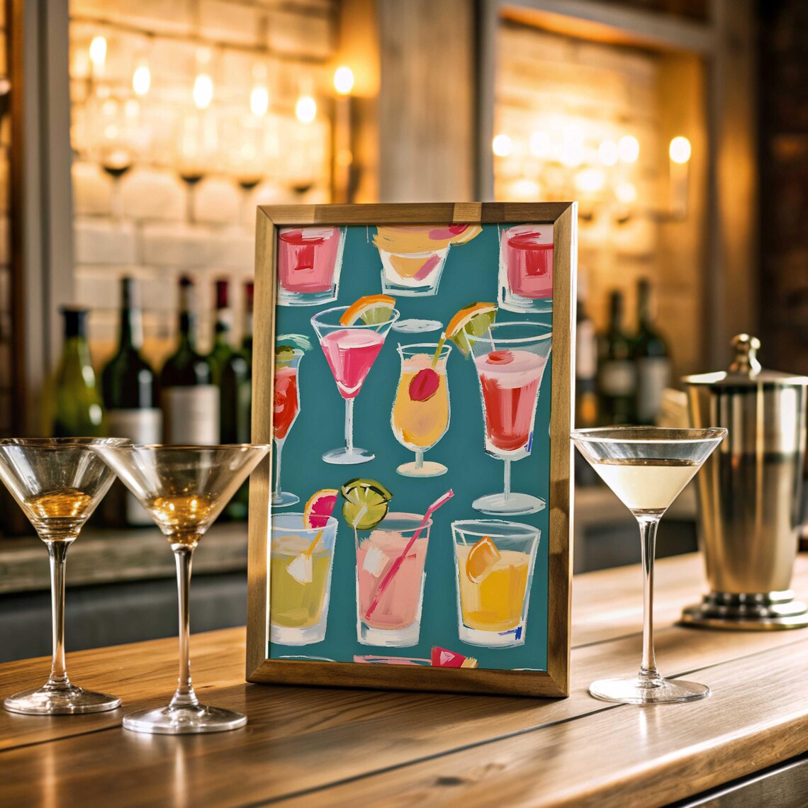 Bar Cart Glasses Signature Drinks Cocktail Poster