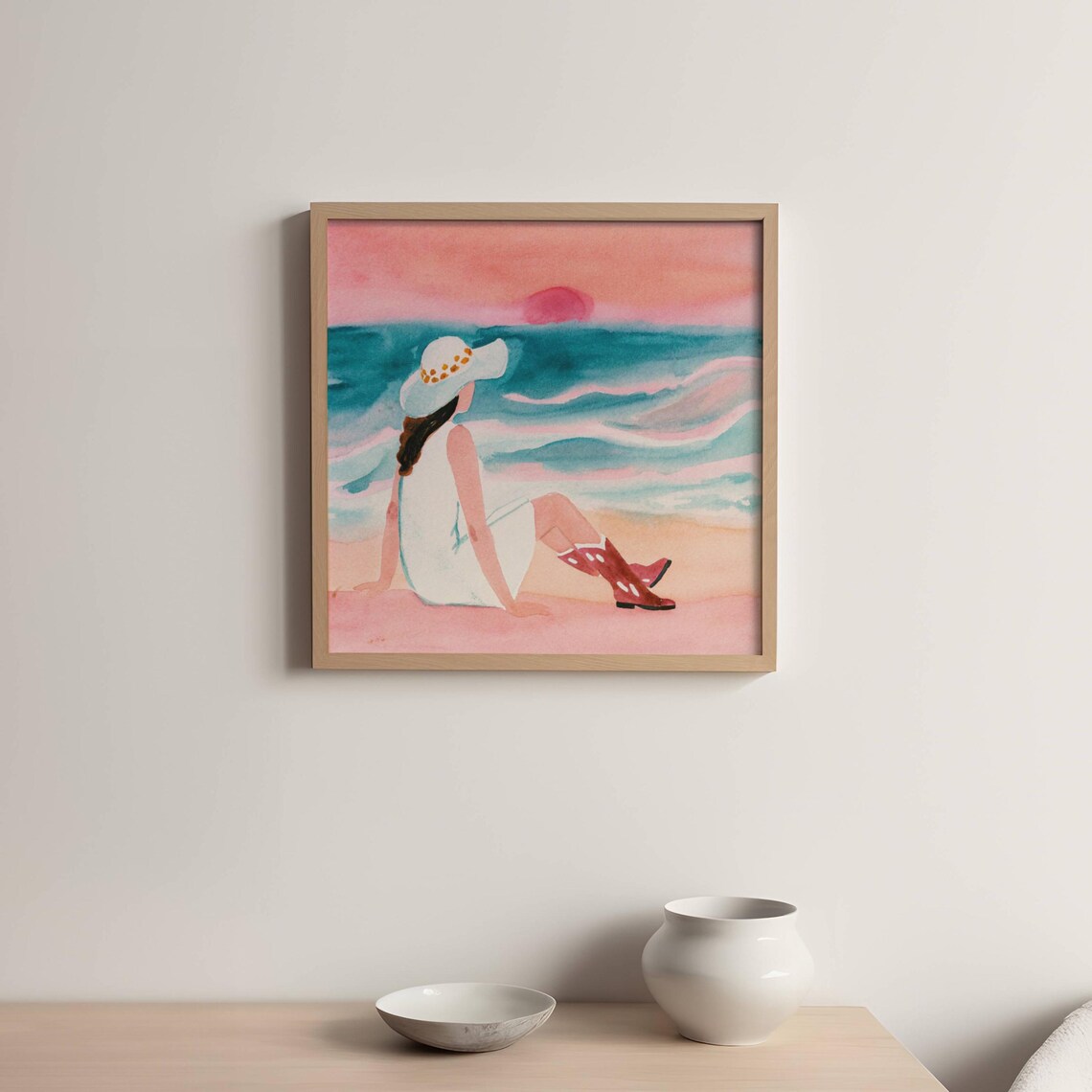 Pastel Coastal Cowgirl Art Print, Western Decor