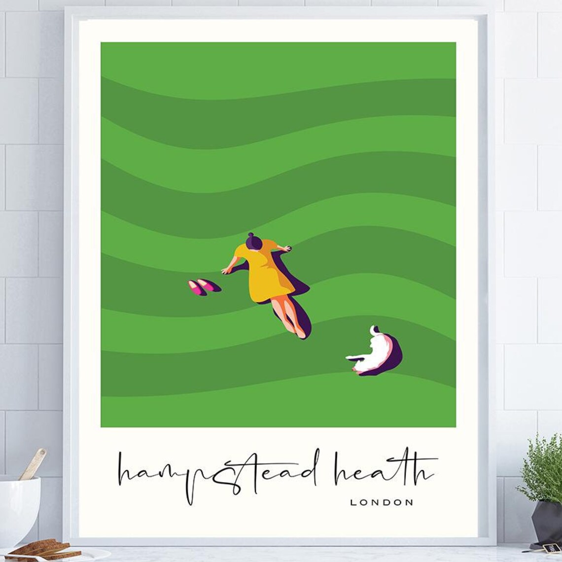 Hampstead Heath London Picnic Green Park Minimal Travel Poster