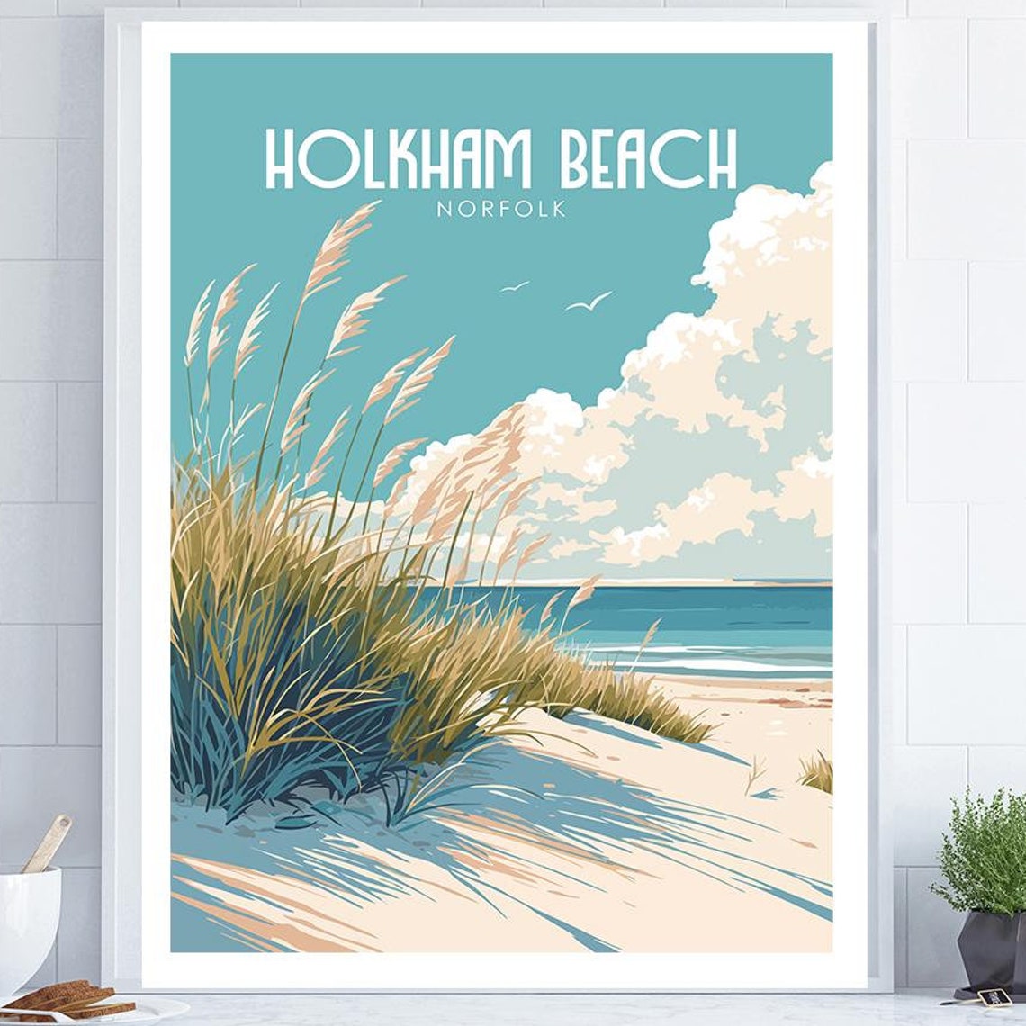 Holkham Beach Norfolk Dune Grass Seaside Coastal Travel Poster