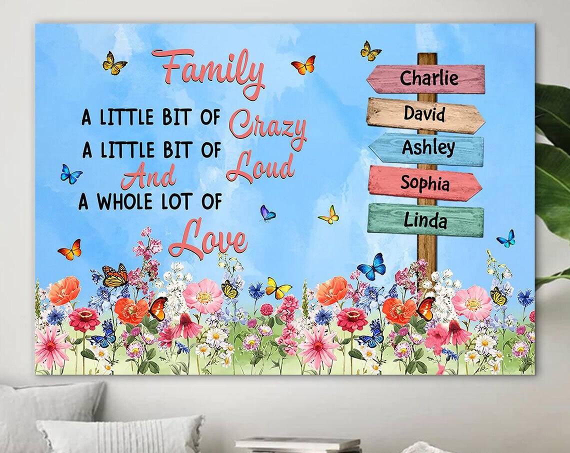 Family Crazy Loud Love Wildflower Sign Post Garden Canvas Art Poster