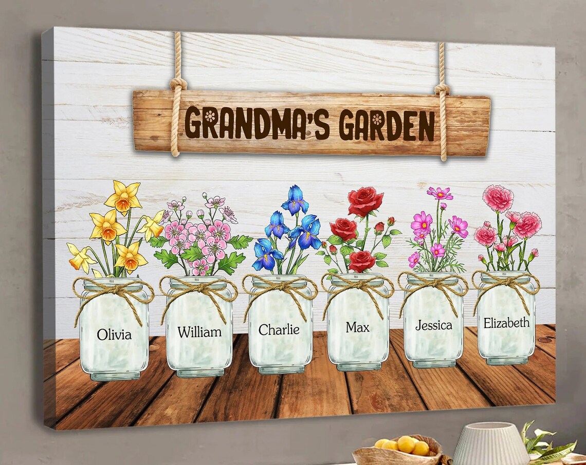 Grandmas Garden Birth Month Flower Mason Jar Family Names Art Poster - Image 4