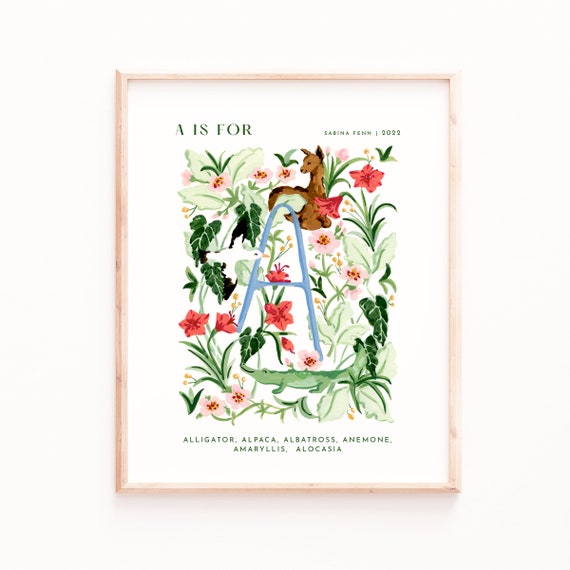 Monogram A Alphabet Art Print, Nursery Decor