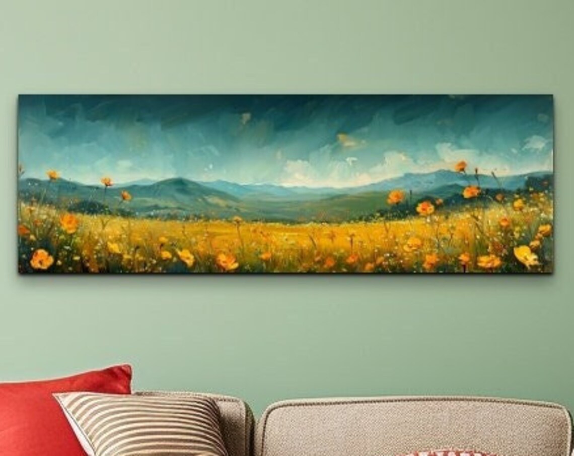 Green Meadow Landscape, Van Gogh Style Art Print