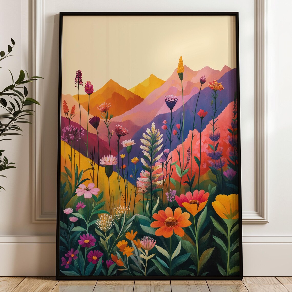 Colorful Flower Landscape, Minimalist Art Print