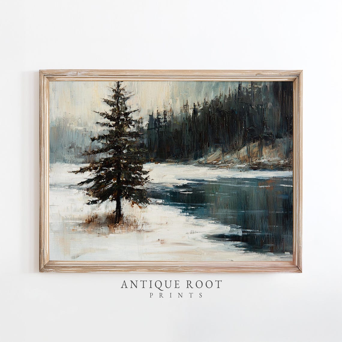 Serene Evergreen Tree Art Print Moody Winter Scene Wall Rustic Minimalist Decor Calm Nature