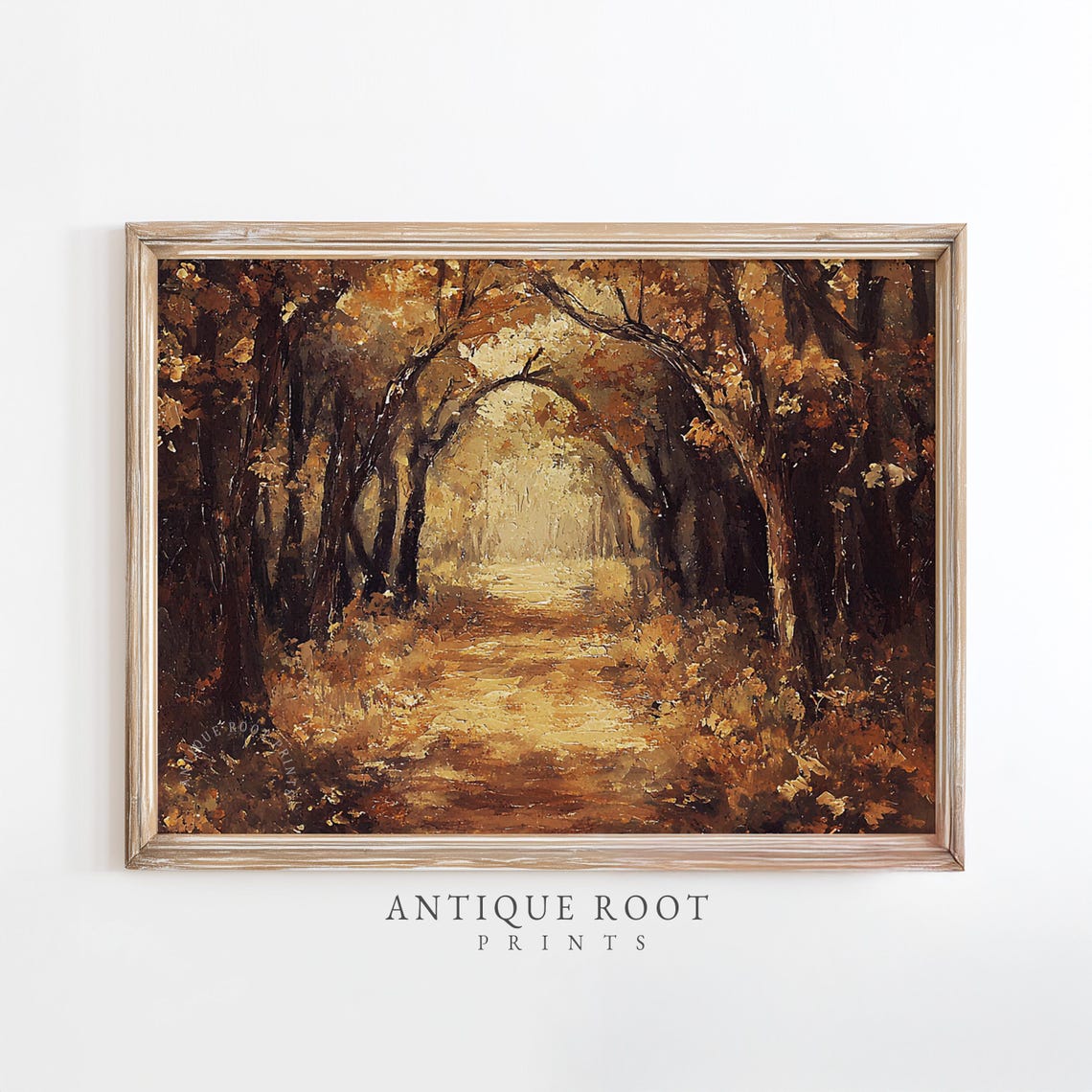 Autumn Forest Path Impressionist Painting Cozy Rustic Wall Art Moody Landscape Warm Neutrals Decor 102