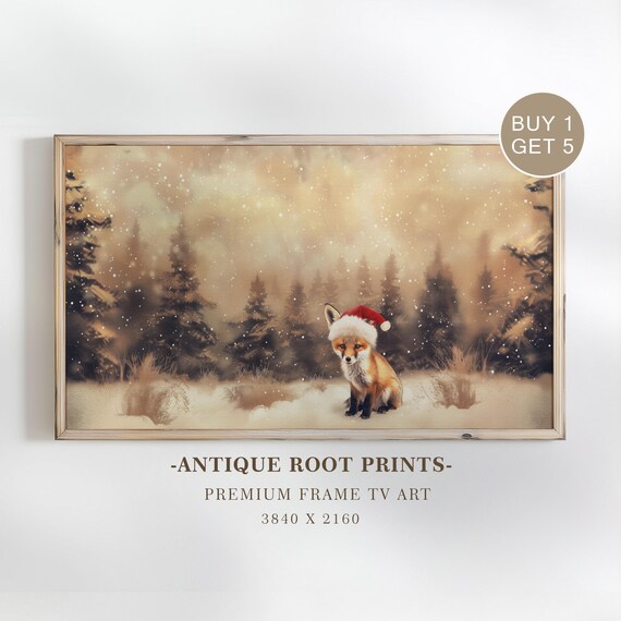 Fox Wearing Santa Hat in Snowy Forest Winter Wonderland Wall Art