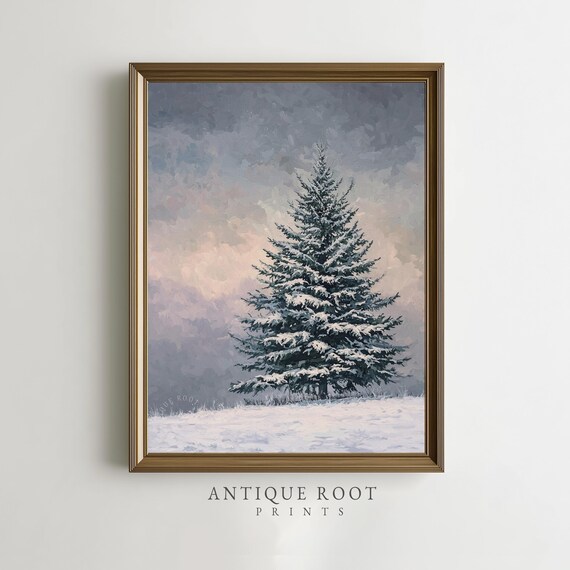 Winter Tree Art Set Moody Snowy Evergreen Decor Rustic Farmhouse Wall Calm Landscape Collection