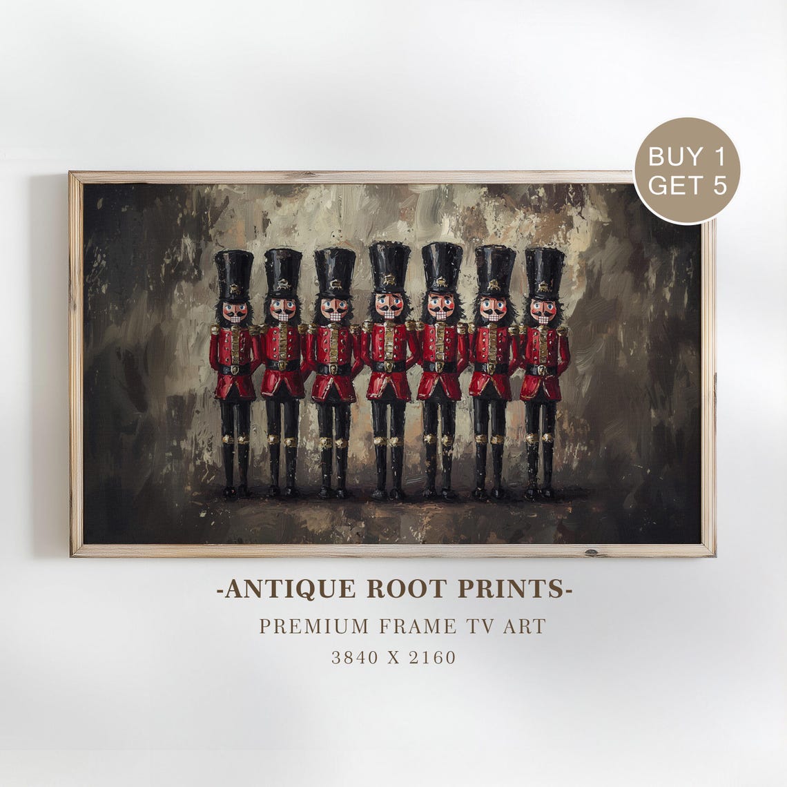 Seven Vintage Nutcracker Soldiers Red Uniforms Holiday Painting Poster