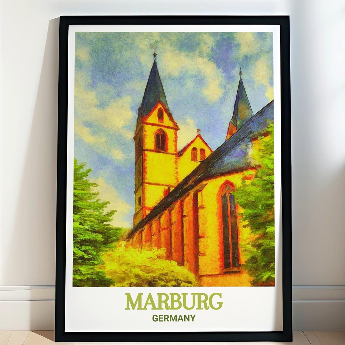 Marburg St Elizabeth Church Golden Twin Spires Germany Travel Poster