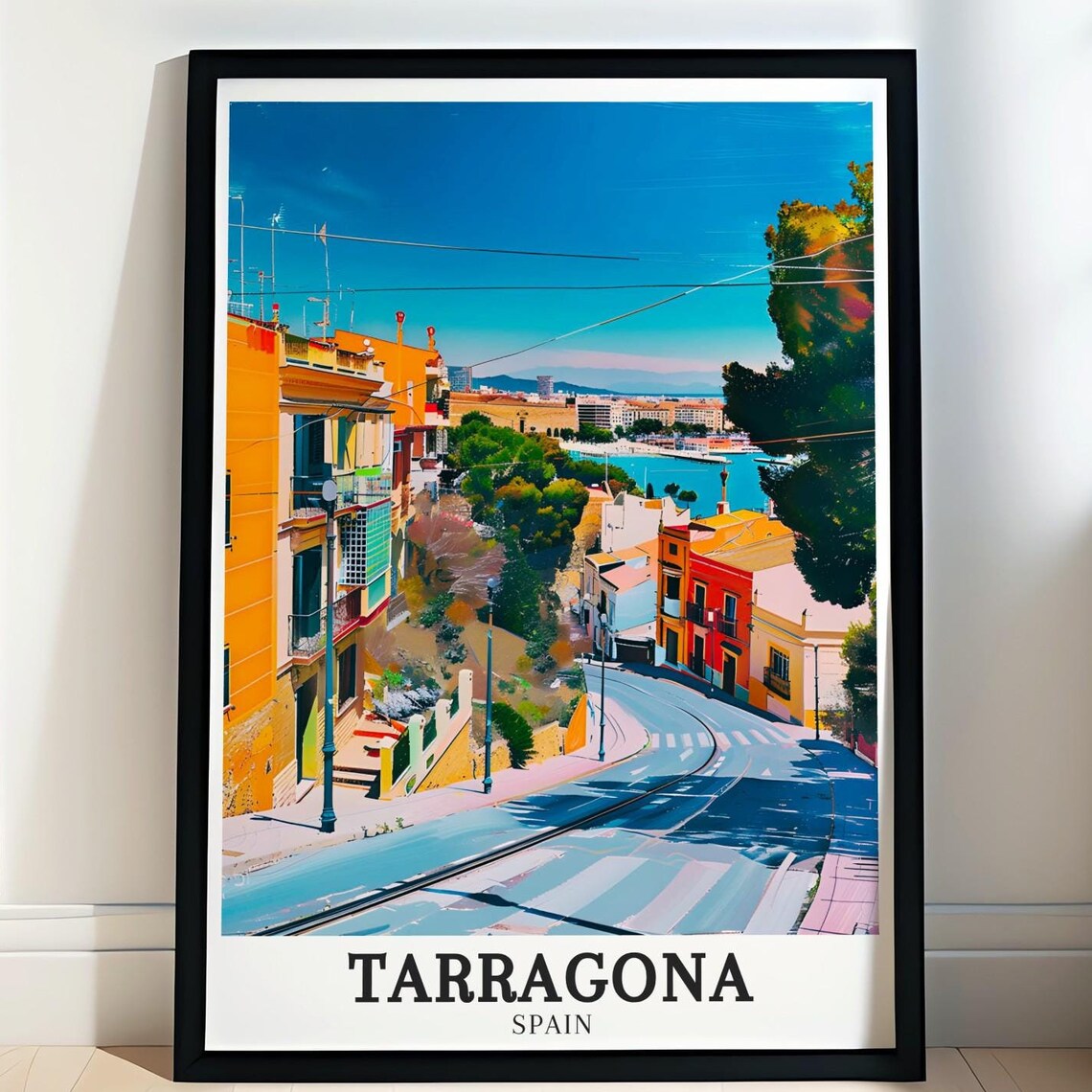 Tarragona Spain Harbor Overlook Old Town Street Scene Poster