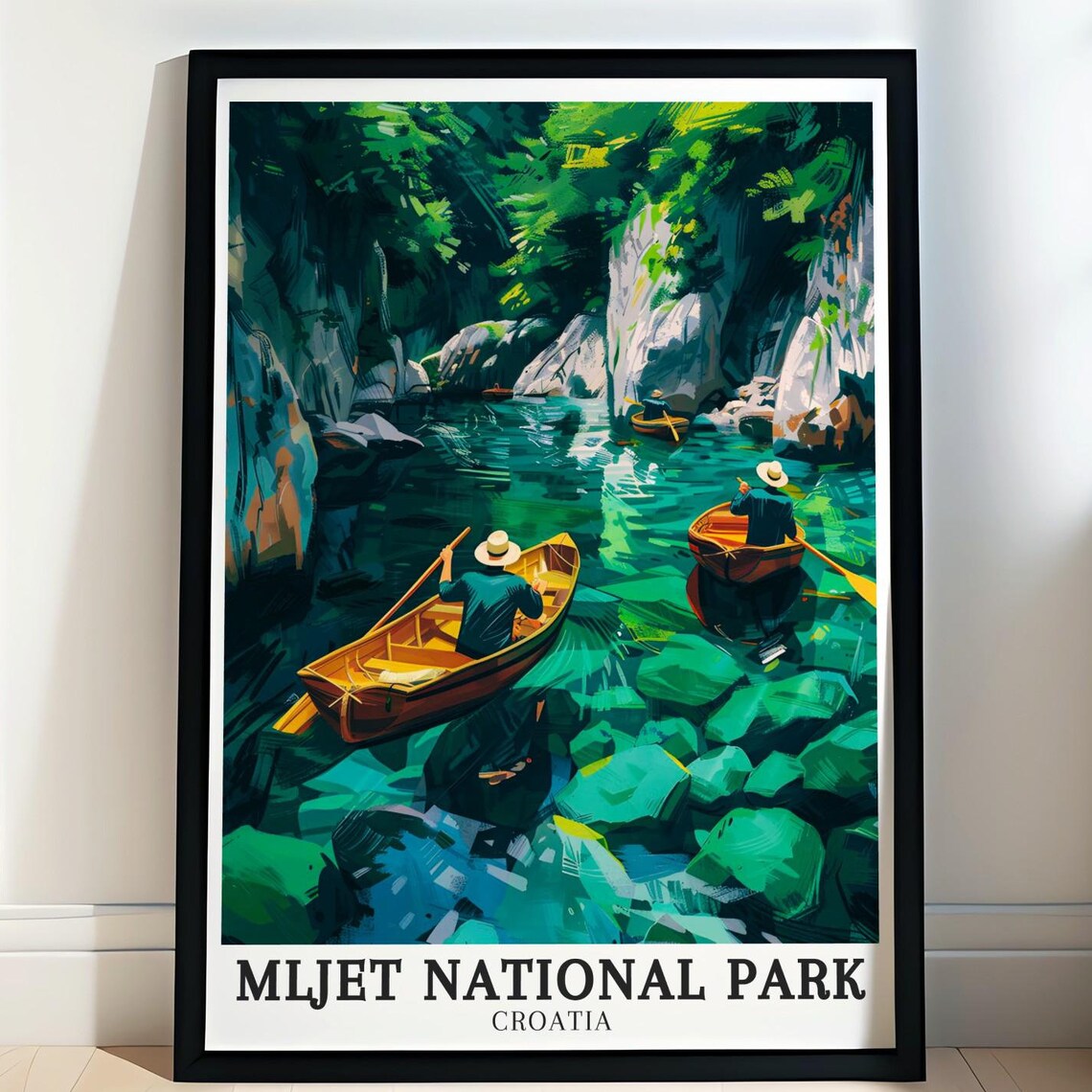 Mljet National Park Croatia Poster Rowboats in Emerald Canyon Waters