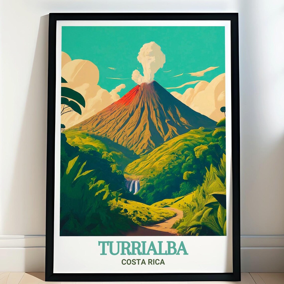 Turrialba Costa Rica Volcano Eruption Lush Jungle Valley Travel Poster
