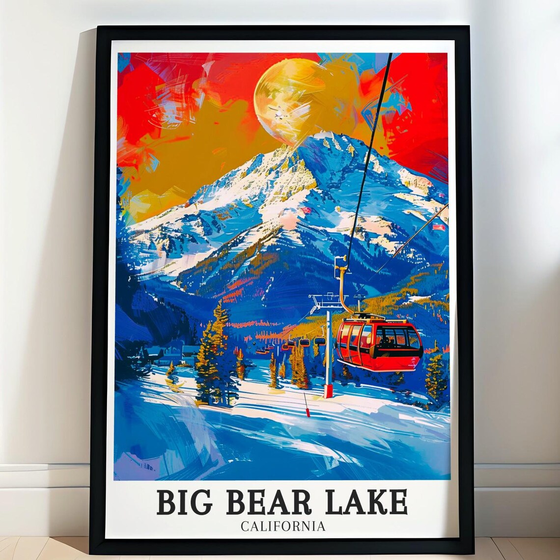 Big Bear Lake California Ski Resort Gondola Mountain Sunset Art Poster