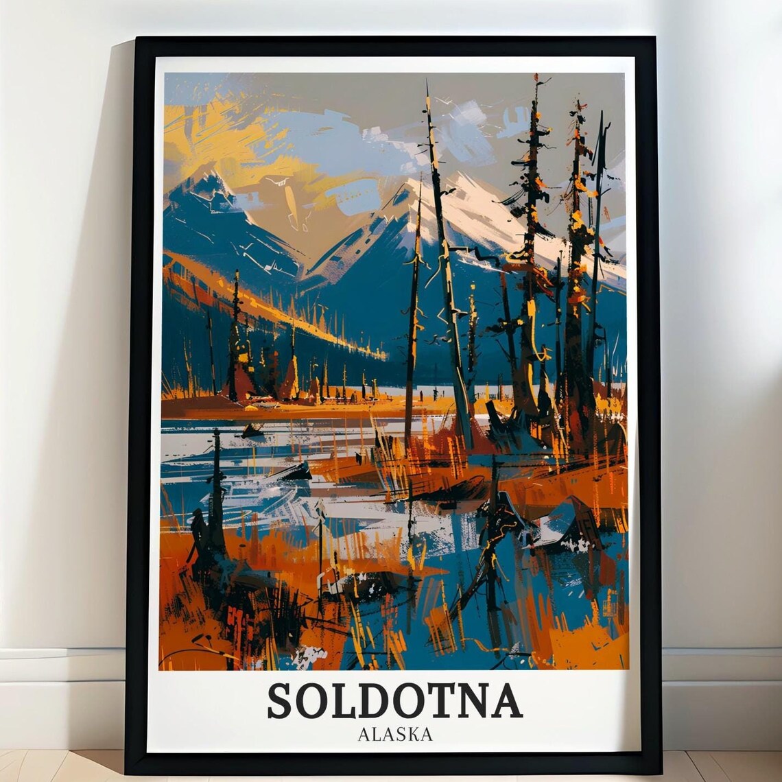 Soldotna Alaska Boreal Forest Snowy Peaks Landscape Travel Poster