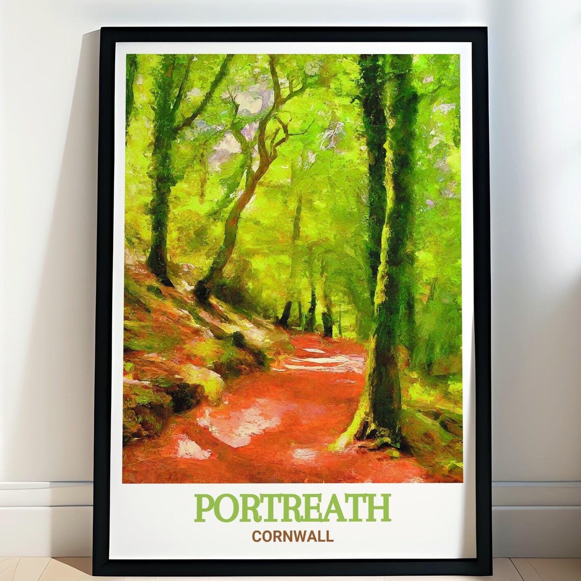 Portreath Cornwall Sunlit Forest Path Woodland Travel Poster
