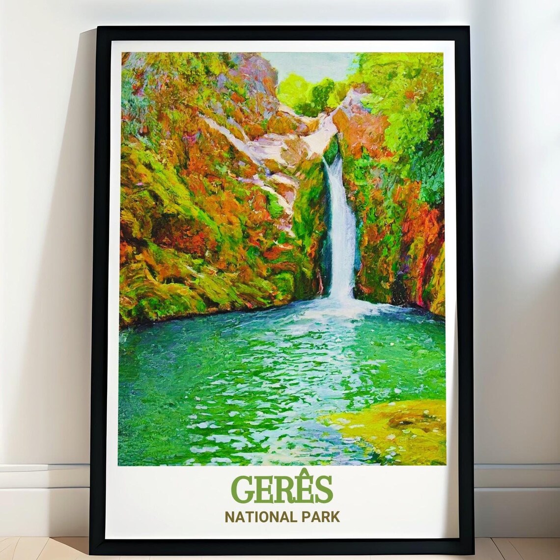 Geres National Park Poster Arado Waterfall Emerald Pool Watercolor Art