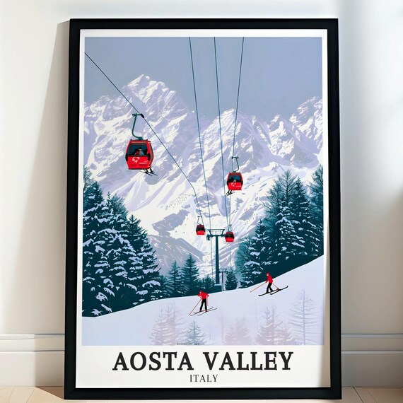 Aosta Valley Print Courmayeur Wall Art Mont Blanc Framed Art Mont Blanc Vintage Poster