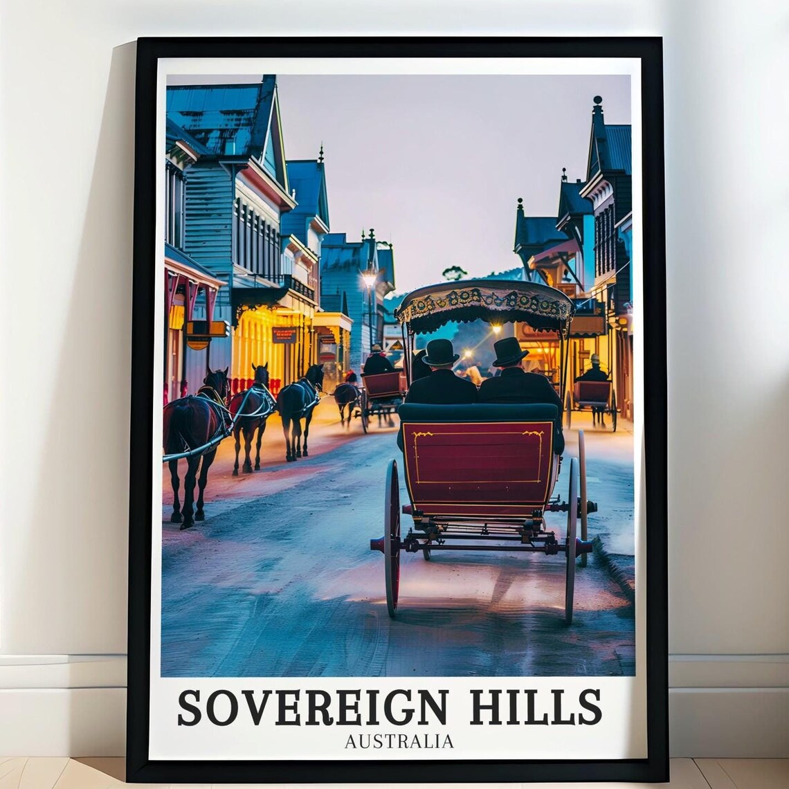 Sovereign Hills Australia Horse Carriage Dusk Street Travel Poster