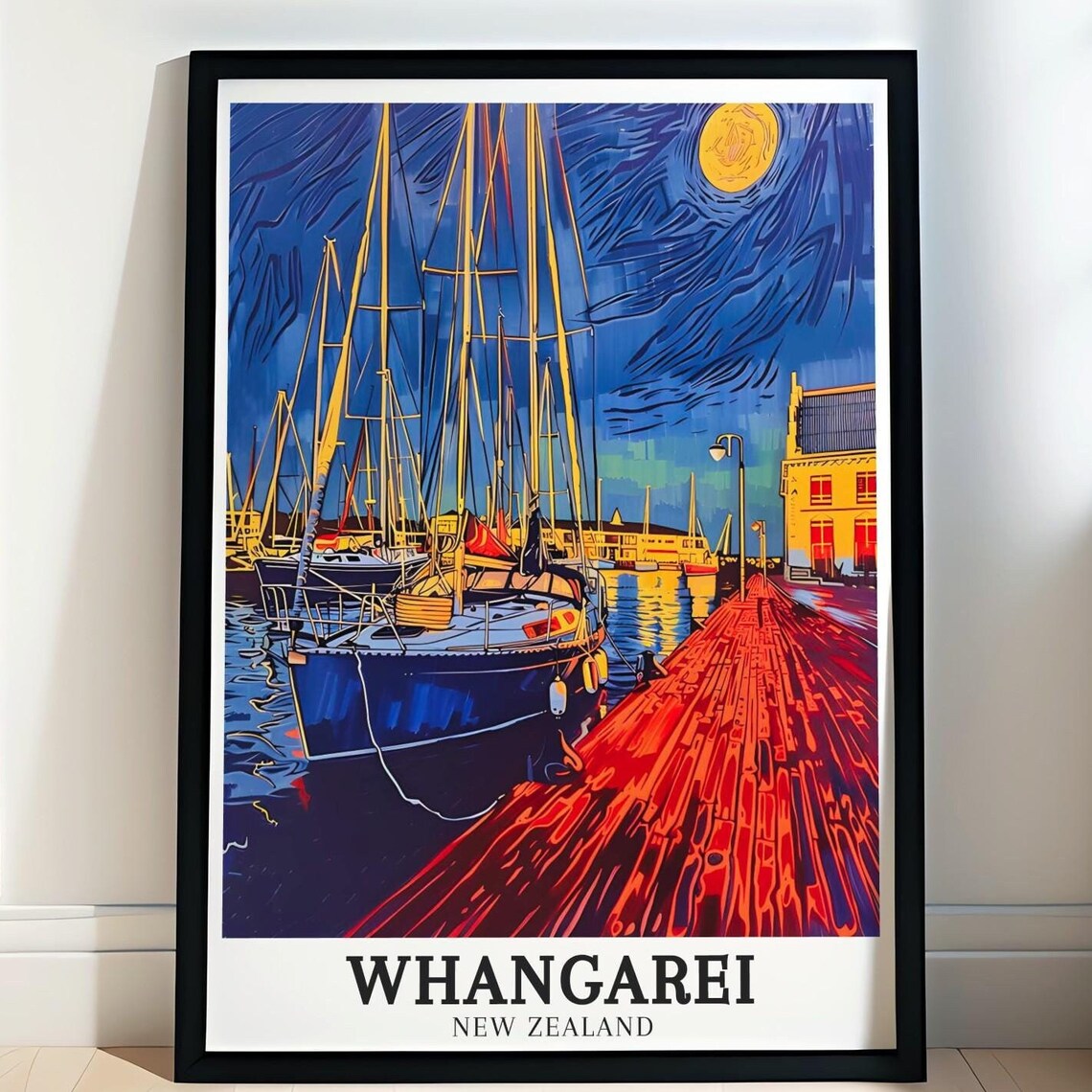 Whangarei New Zealand Night Marina Sailboats Starry Sky Poster