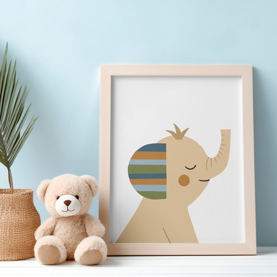 Sweet Boho Elephant Side Profile Striped Ear Safari Nursery Print - Image 3
