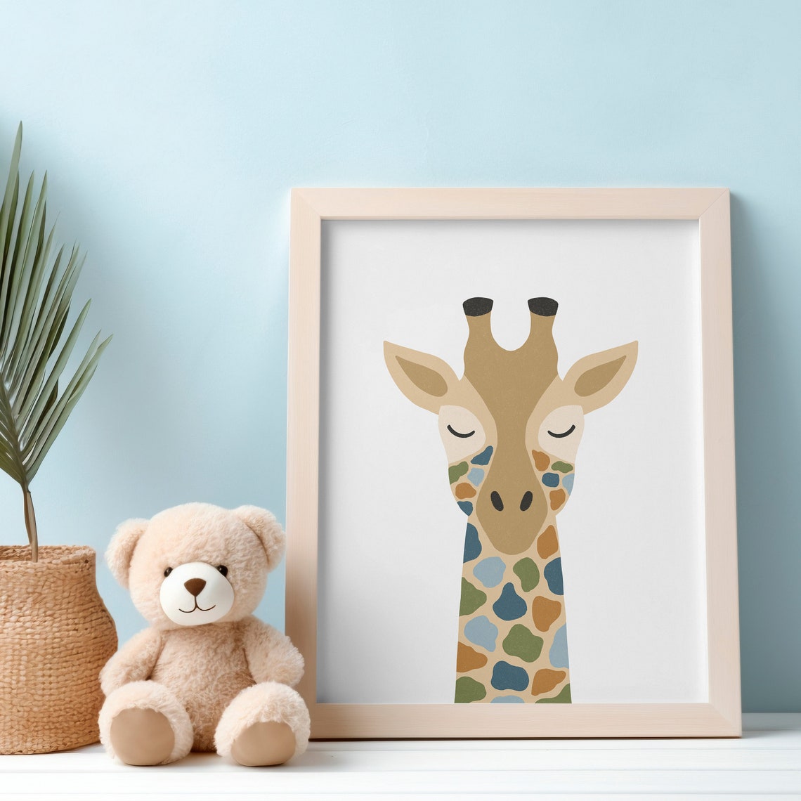 Cute Boho Giraffe Face Multicolor Spots Safari Nursery Wall Art - Image 3