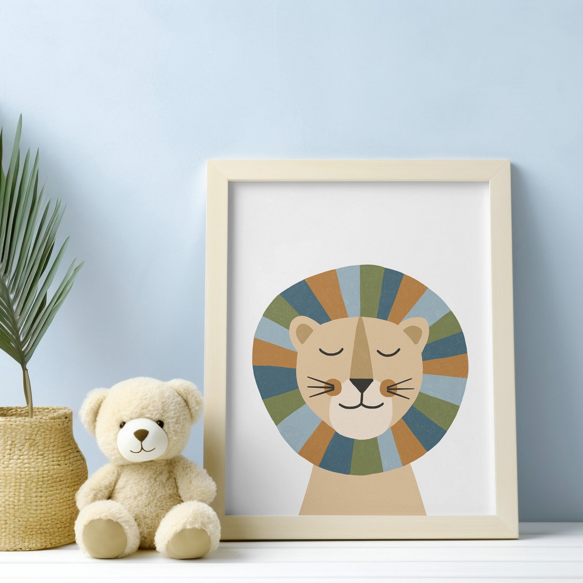 Cute Boho Lion Face Rainbow Striped Mane Safari Nursery Wall Art - Image 2
