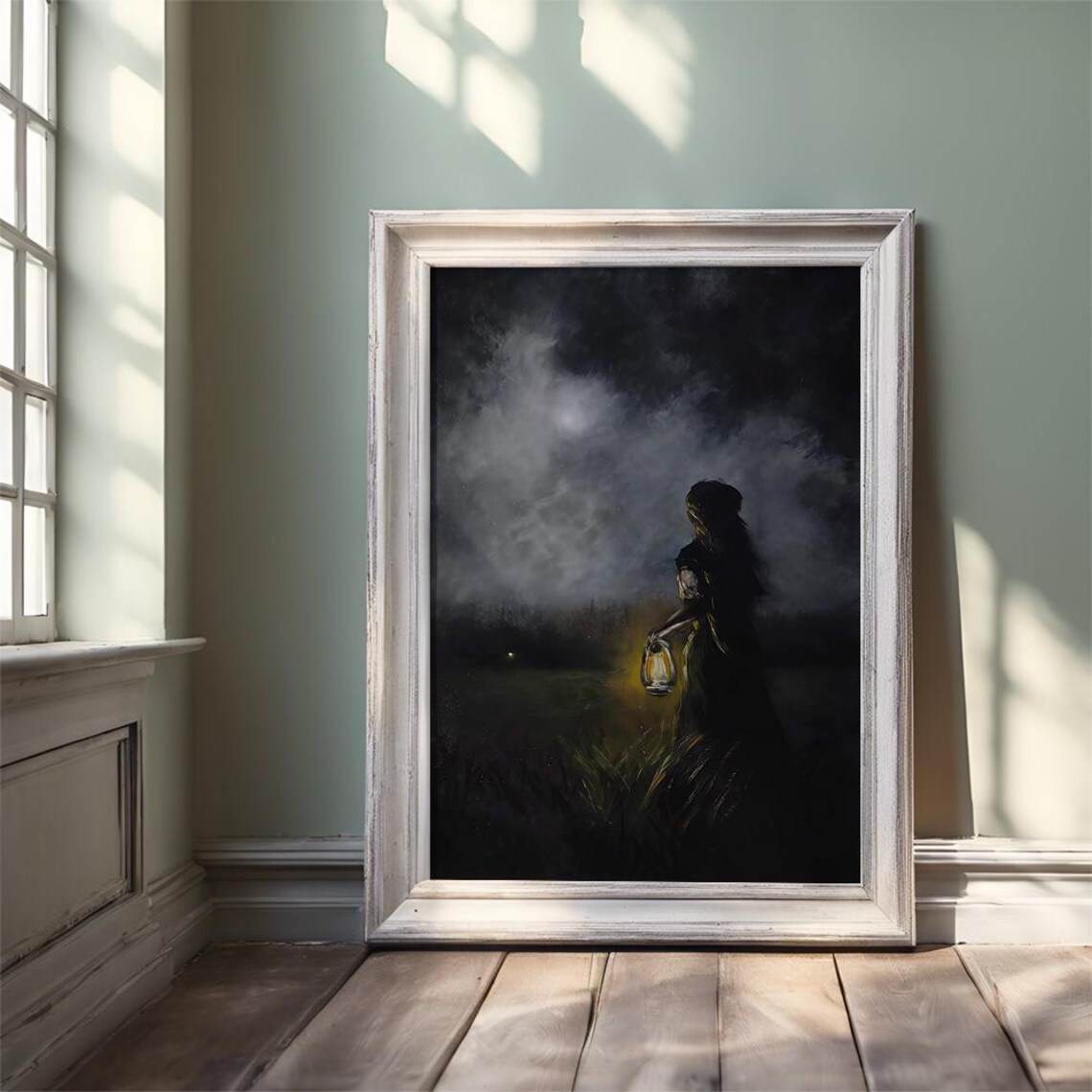Mystical Woman With Lantern in the Dark Night Gothic Art Poster - Image 2