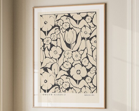 Beige Flower Art Print, Mid-Century Matisse Style