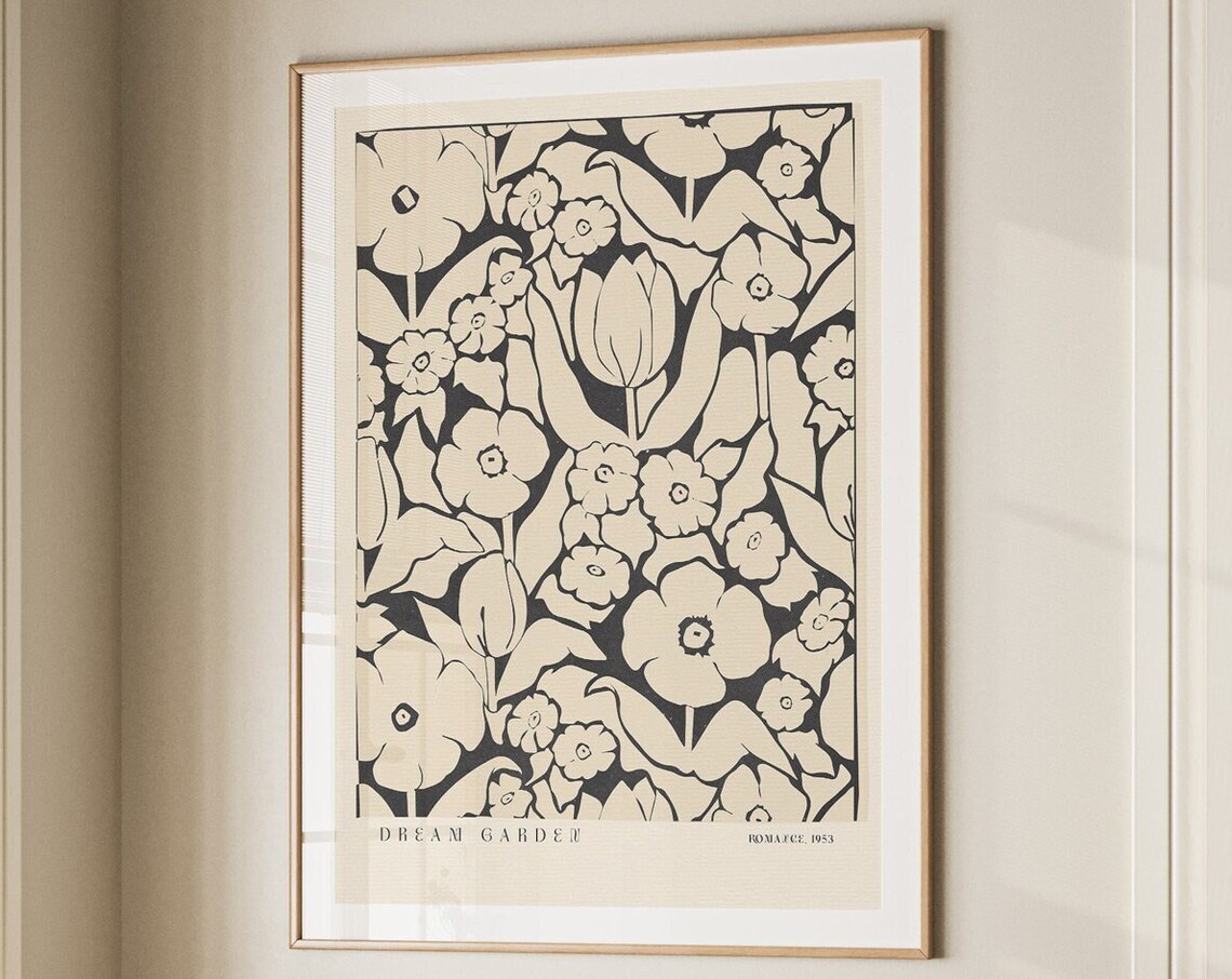 Beige Flower Art Print, Mid-Century Matisse Style
