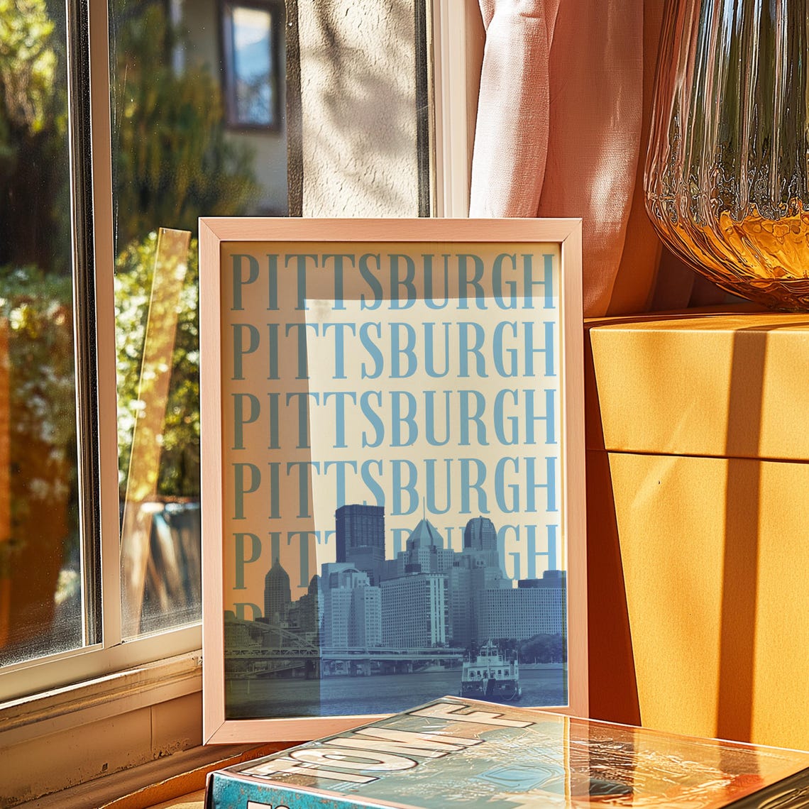 Pittsburgh Skyline Minimalist Retro Travel Typography Poster
