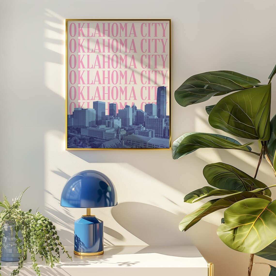 Oklahoma City Skyline Travel Poster, Preppy Dorm Decor