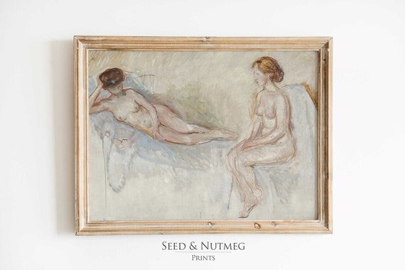 Vintage Nude Wall Art Women Bathing Muted Neutral Wall Art Abstract Nude Print Wall Art Prints 195