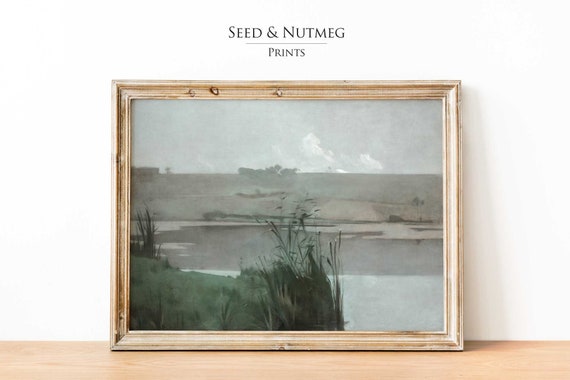 Vintage Lake Landscape Wall Art Painting Print Muted Neutral Wall Art Oil Painting Wall Decor 211