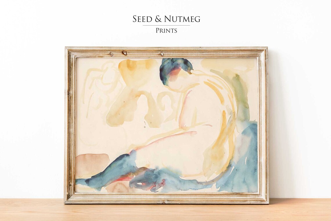 Reclining Nude Woman Watercolor Abstract Minimalist Figure Art Poster