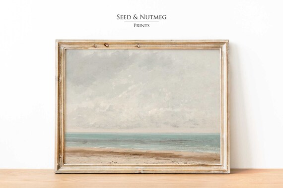 Minimalist Calm Ocean Beach Soft Neutral Seascape Painting Poster